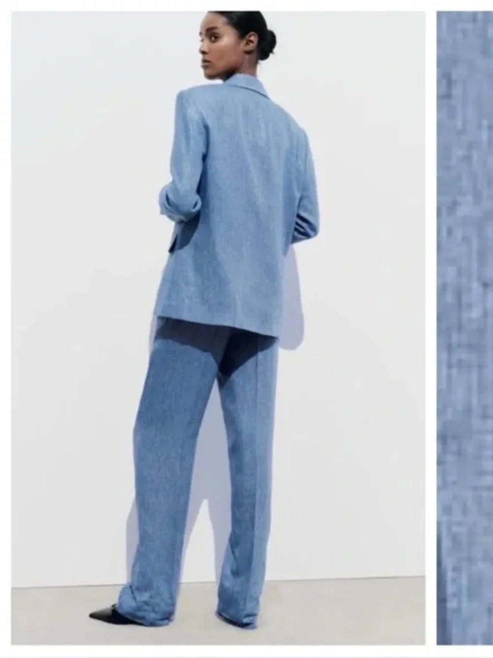 NWOT Zara Linen Shimmer Light Blue Blazer & Trousers Matching Set Coord Lounge